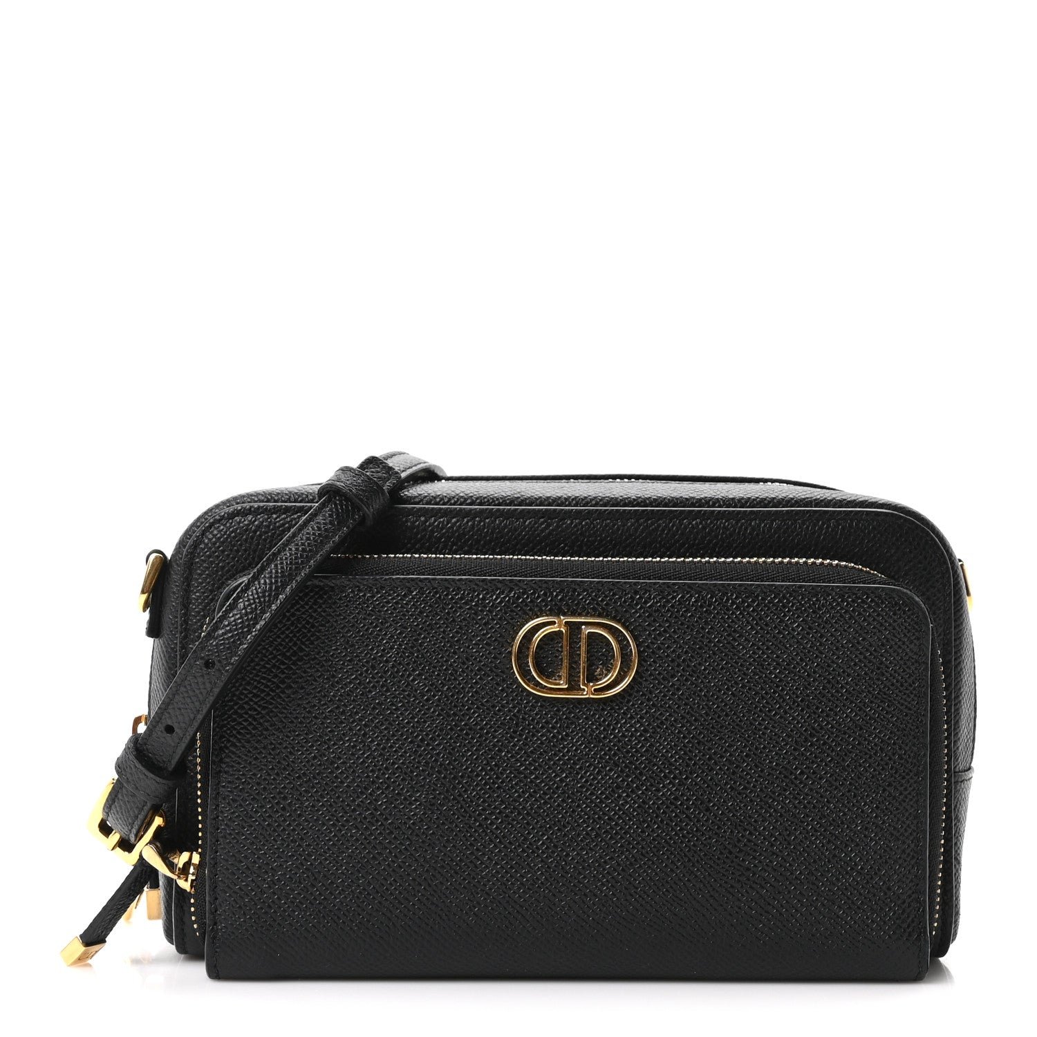 Christian Dior Grained Calfskin Caro Double Pouch Black