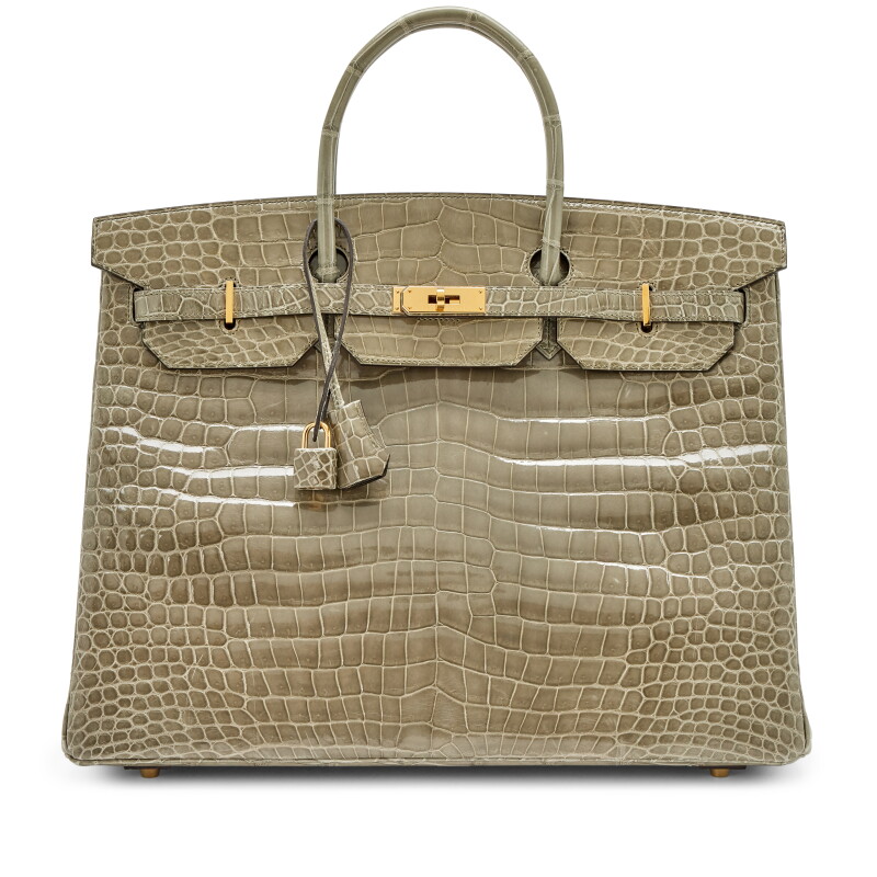 Gris Tourterelle Shiny Porosus Crocodile Birkin 40 Gold Hardware, 2016