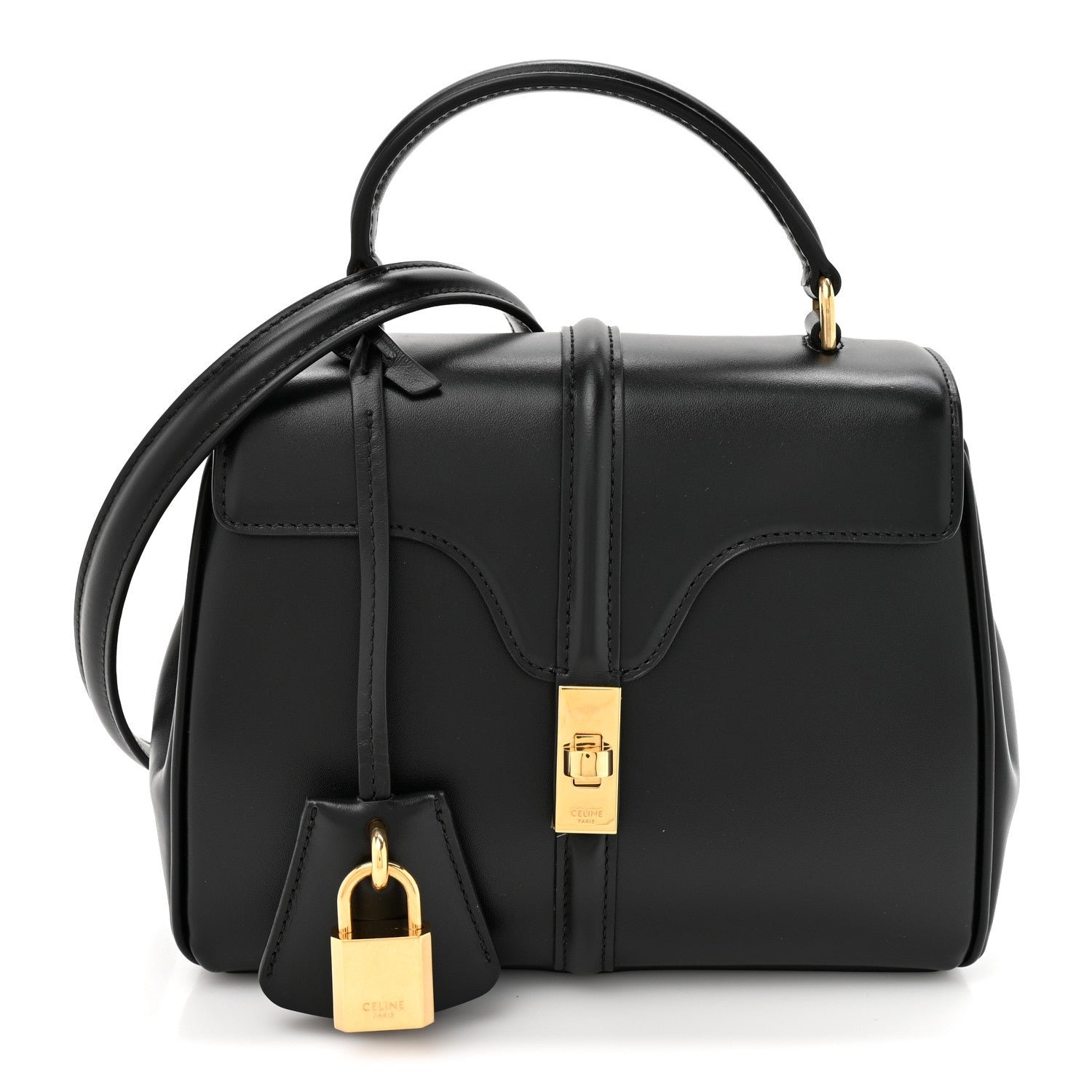 Celine Satinated Calfskin Mini 16 Top Handle Bag Black