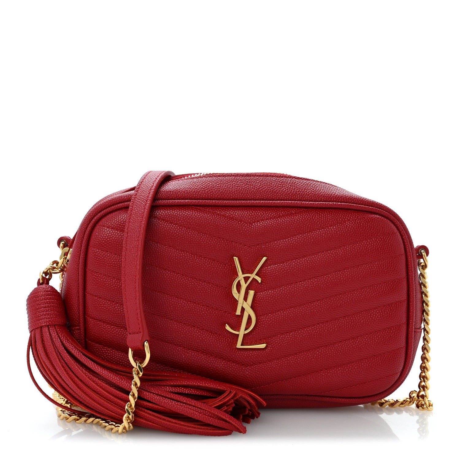 Saint Laurent Grain De Poudre Matelasse Monogram Mini Lou Camera Bag Opyum Red