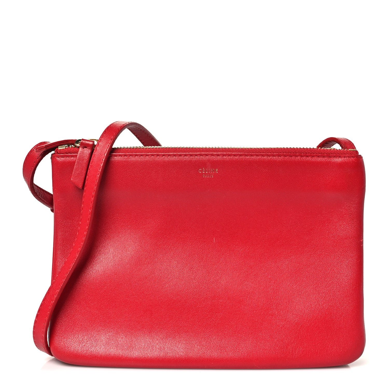 Celine Lambskin Small Trio Crossbody Bag Red