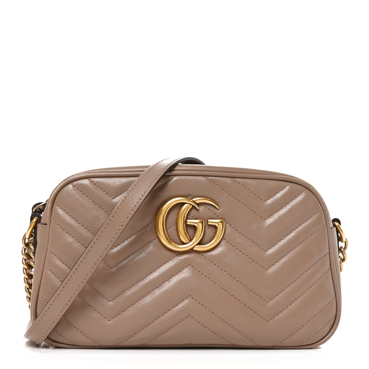 Gucci Calfskin Matelasse Small GG Marmont Chain Shoulder Bag Porcelain Rose
