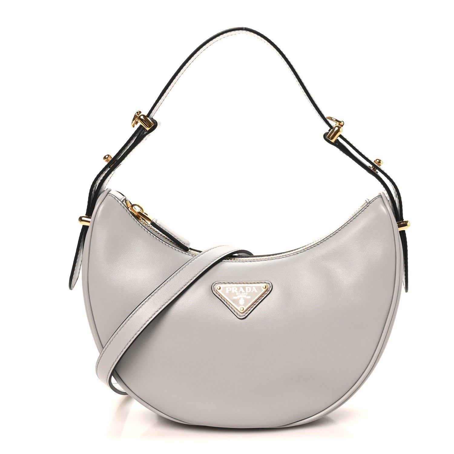 Prada Soft Calfskin Arque Shoulder Bag Granito