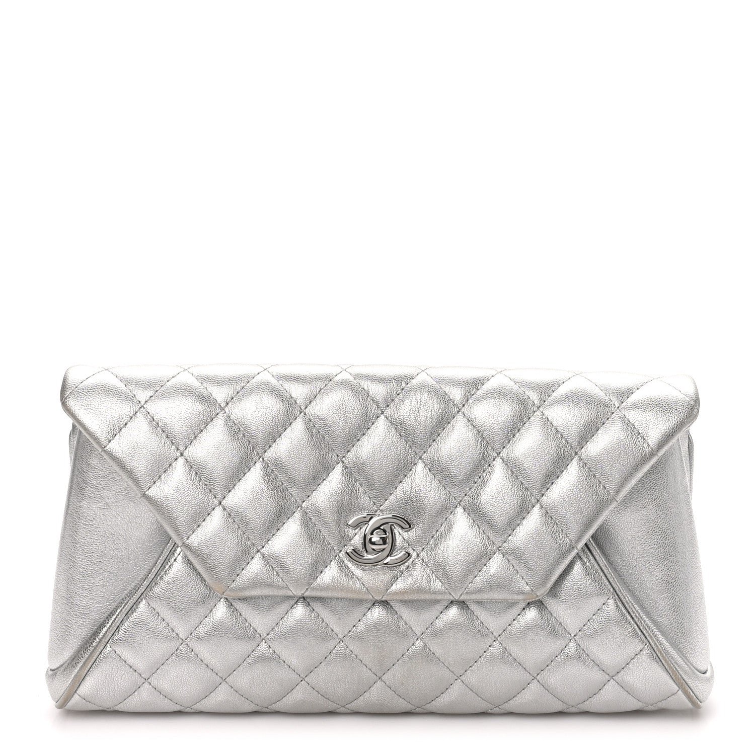 Chanel Metallic Calfskin Quilted Fold Up Again Clutch Silver