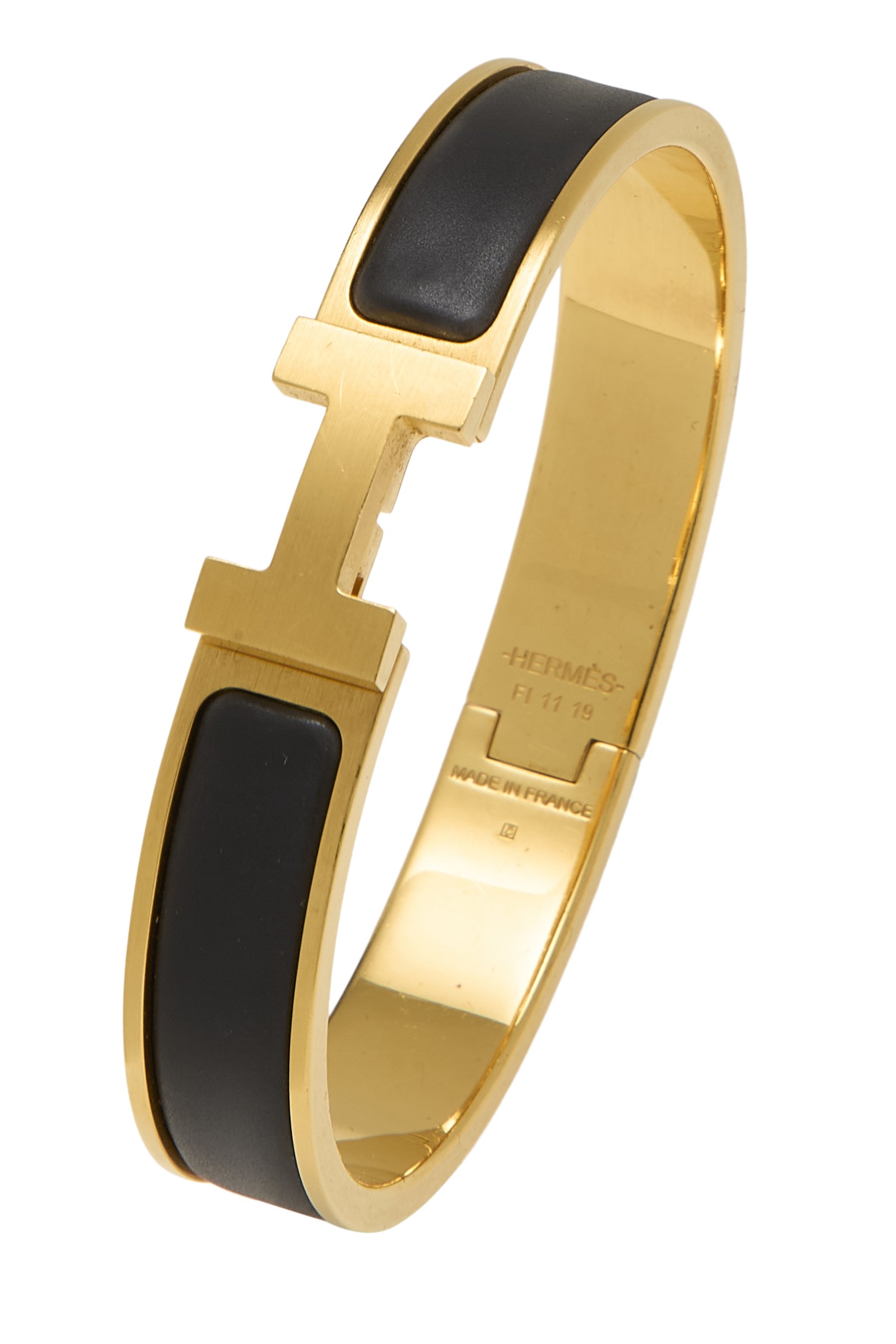 Black Enamel Clic-Clac 'H' Bracelet Narrow