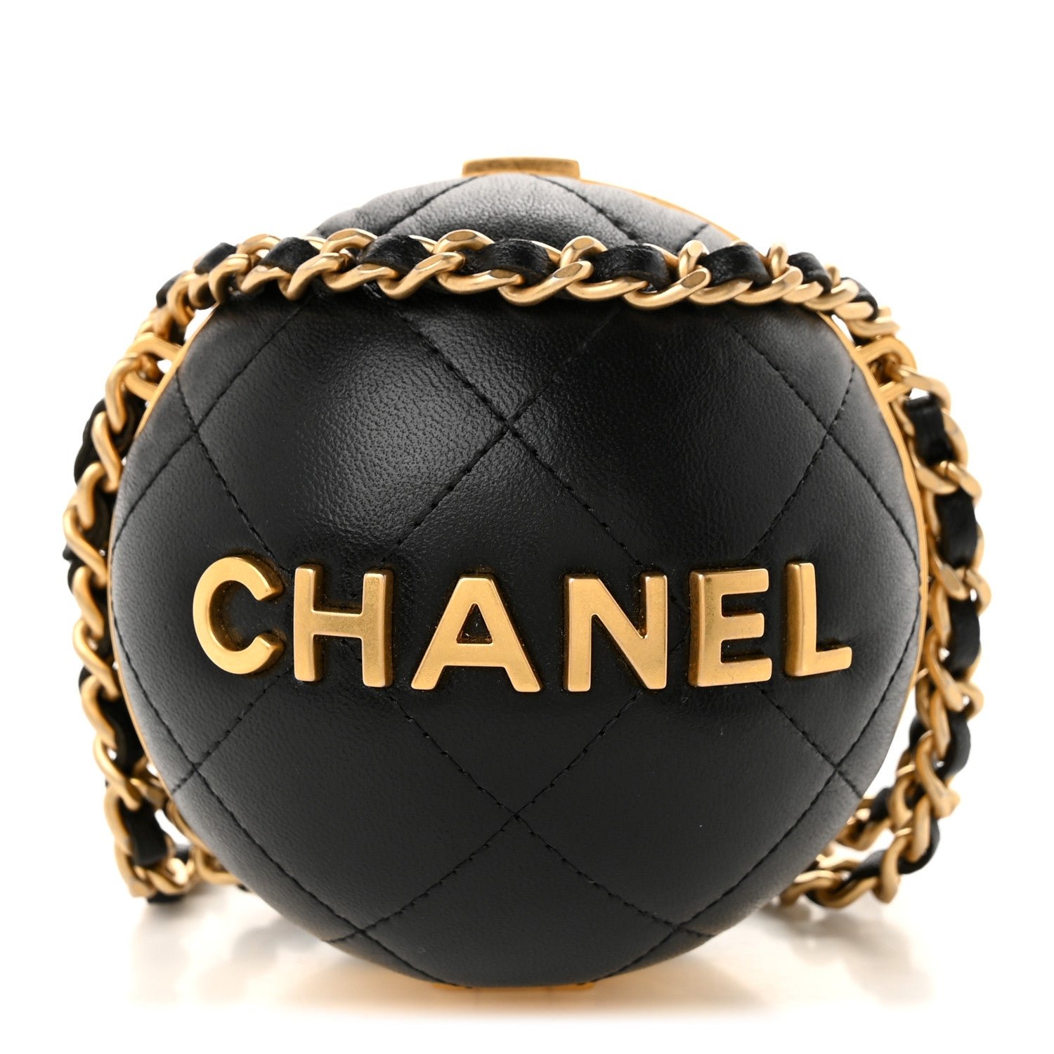 Chanel Lambskin Quilted Sphere Minaudiere Chain Clutch Black