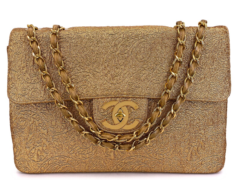 Vintage Gold Byzantine Brocade Silk Maxi Classic Flap Bag Gold Hardware, 1991