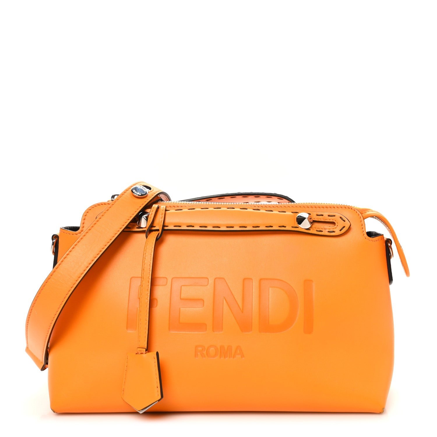 Fendi Vitello King Logo Embossed Medium By The Way Boston Bag Clementine