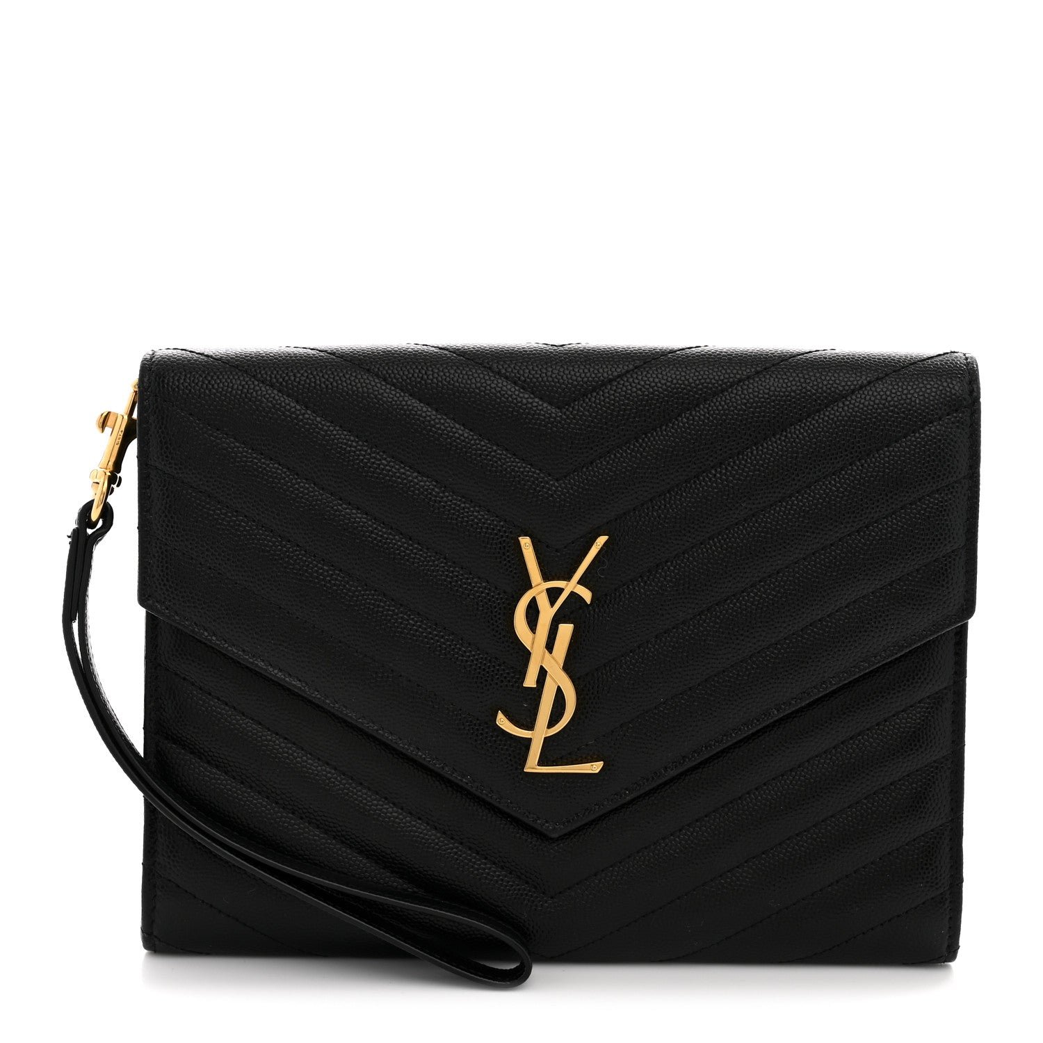 Saint Laurent Grain De Poudre Matelasse Chevron Monogram Envelope Clutch Black