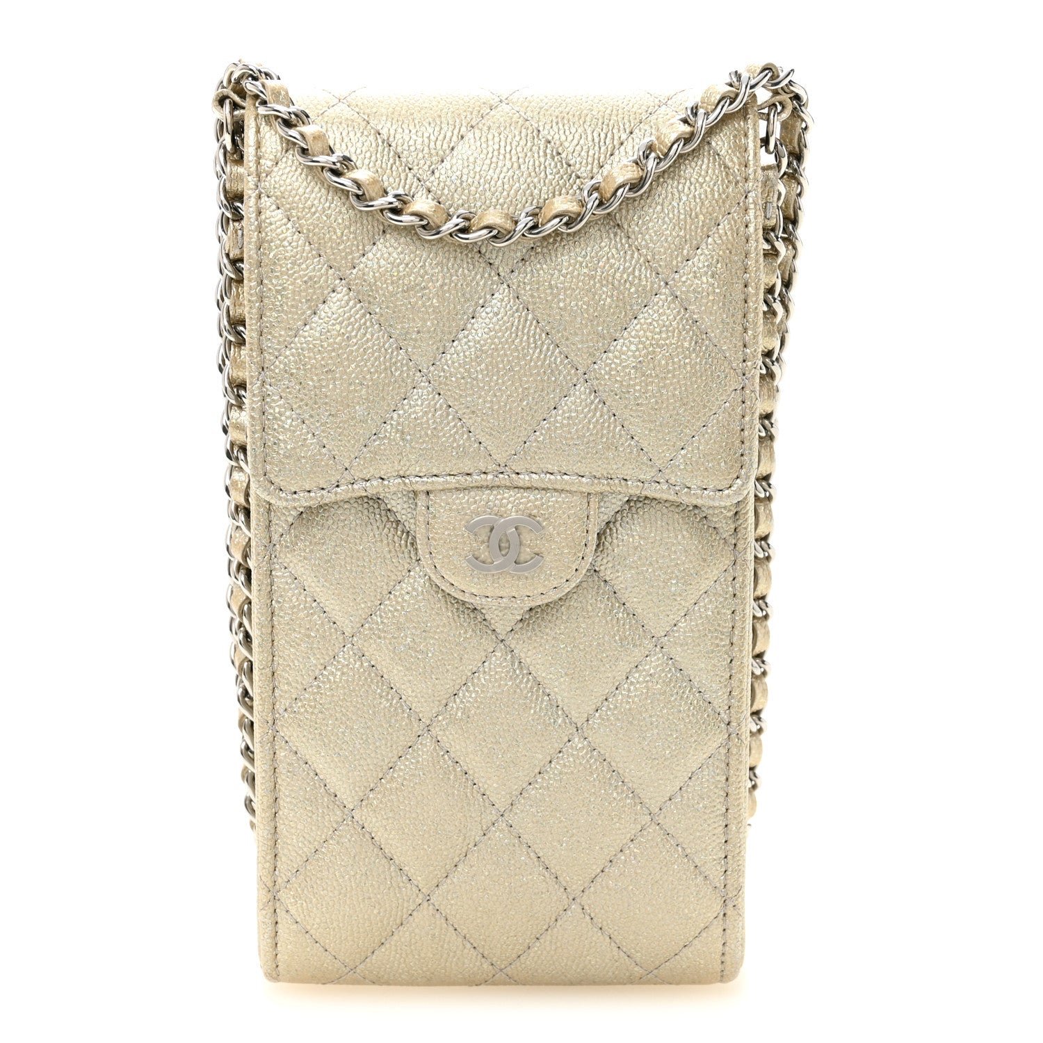 Chanel Metallic Caviar Quilted Classic Phone Holder Gold