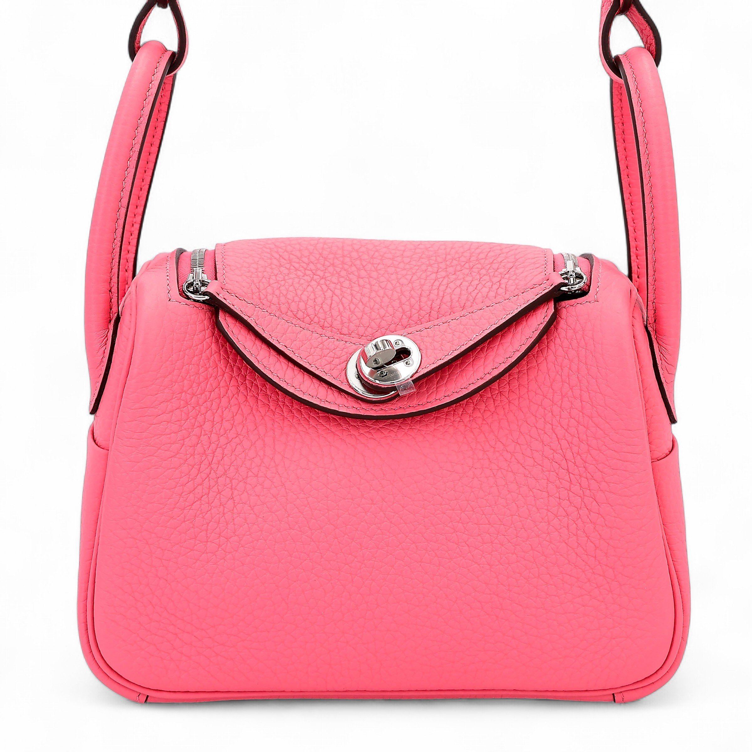 Hermes Unused ( Rank NS ) HERMÈS Mini Lindy Rose Azalee (8W) Clemence Palladium hardware W (2024)