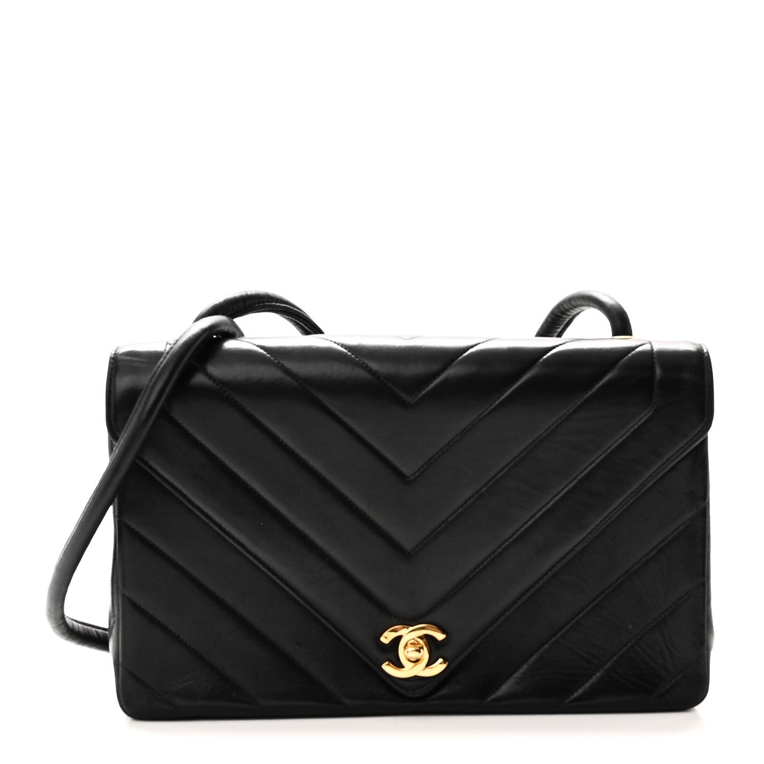 Chanel Calfskin Chevron Quilted Envelope Flap Bag Black