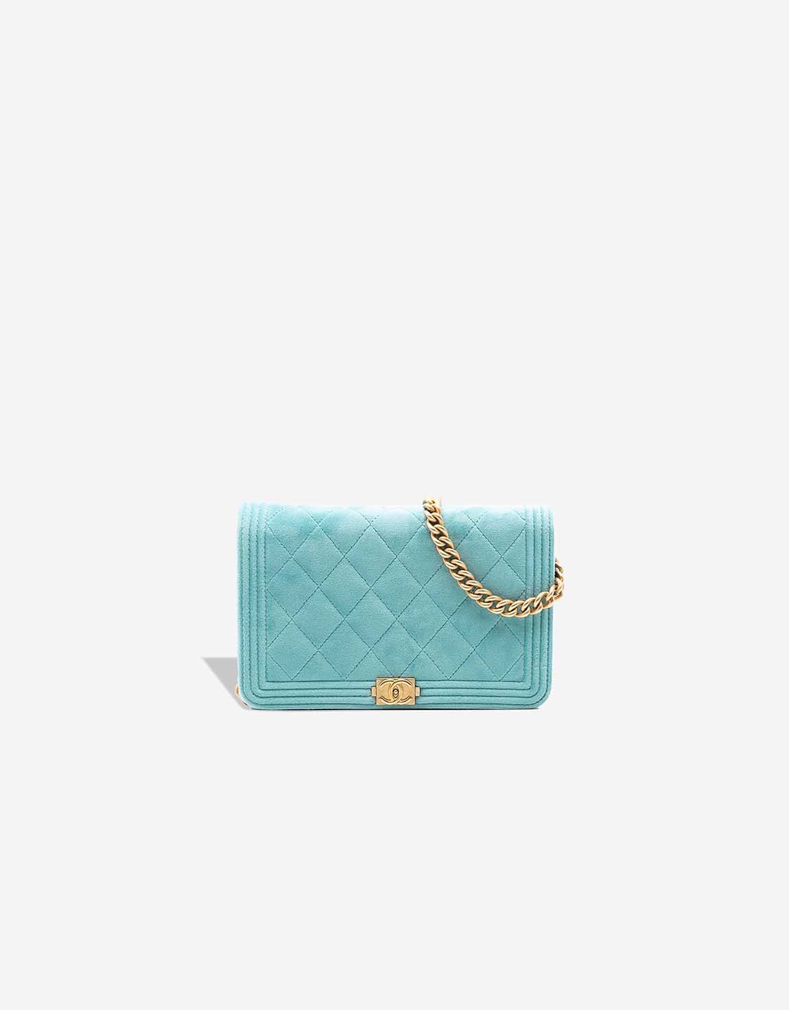 Chanel 
		Boy Wallet On Chain Velvet Turquoise    