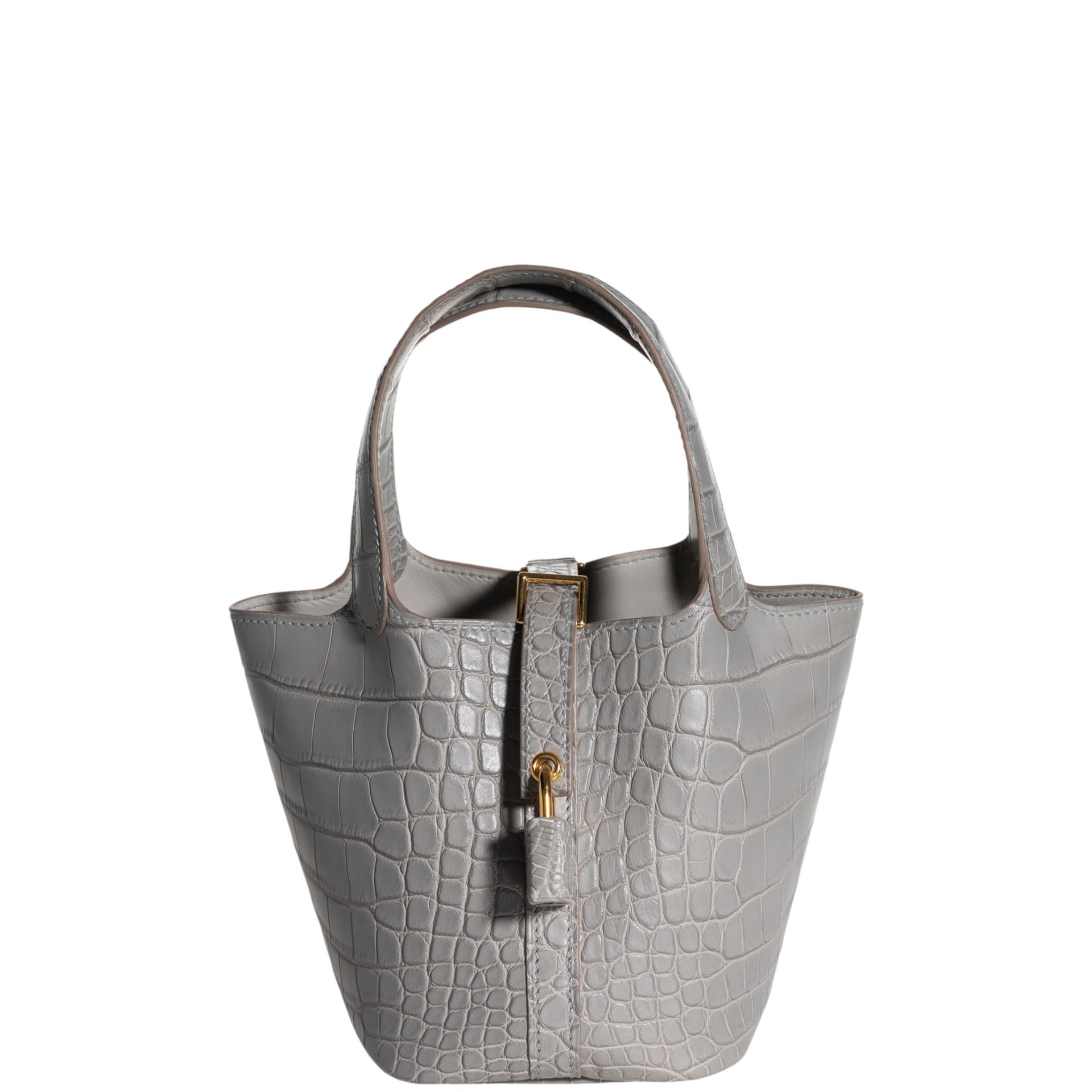 Hermes Hermès Micro Picotin Lock 14 Gris Perle Matte Alligator with Gold Hardware