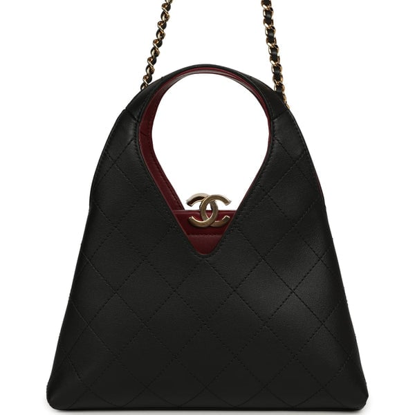 Chanel Small Chic Lady Shopping Bag Black, Burgundy Calfskin Gold Hardware