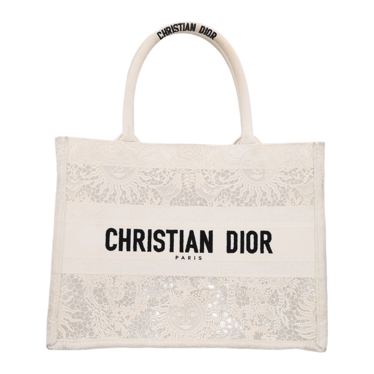 Christian Dior Embroidered 3D Macrame D-Lace Butterfly Medium Book Tote White