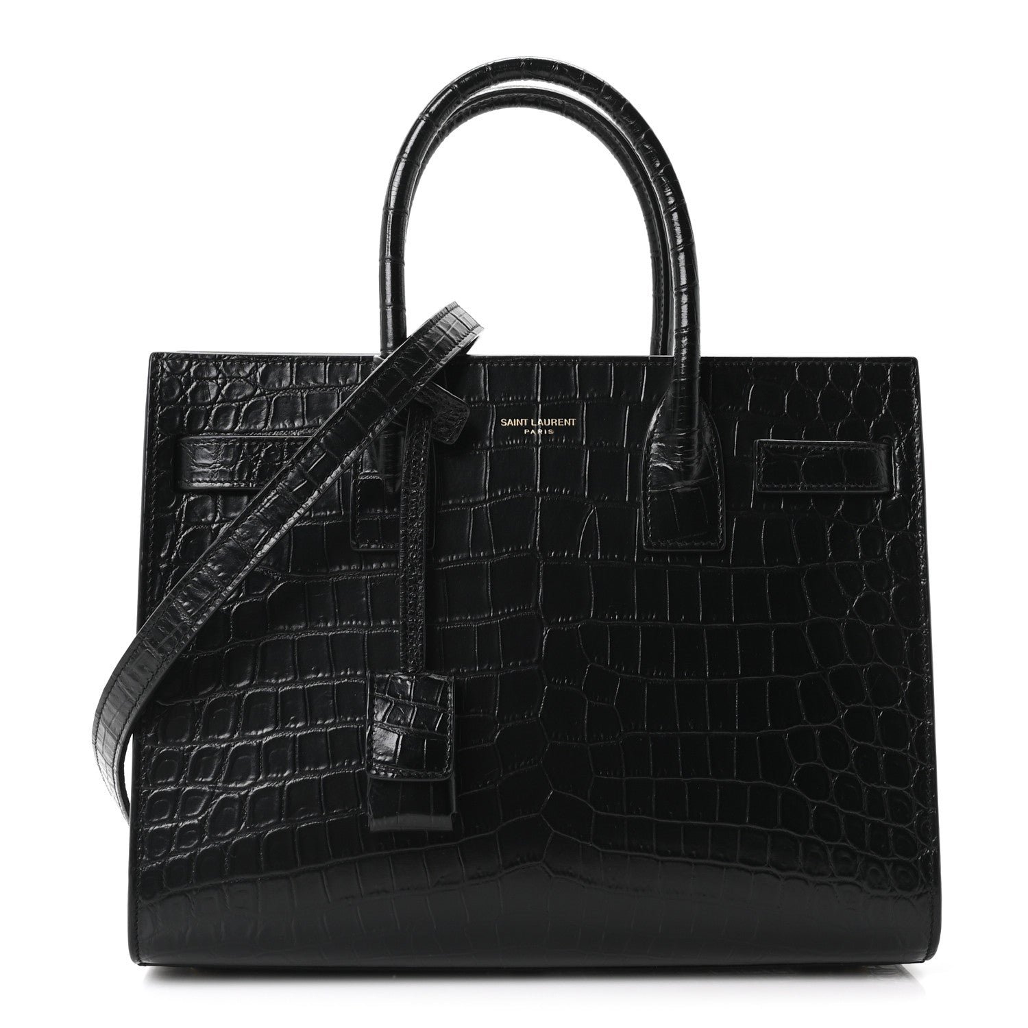Saint Laurent Calfskin Crocodile Embossed Baby Sac De Jour Black