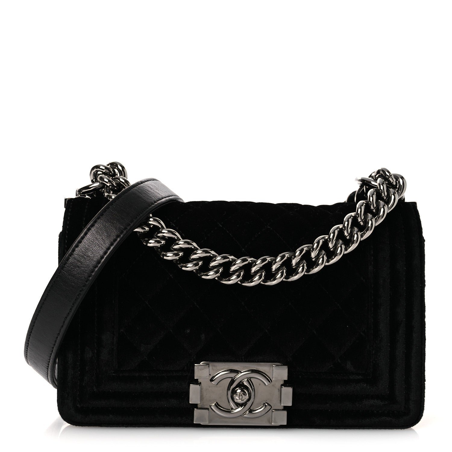 Chanel Velvet Quilted Small Boy Flap Black