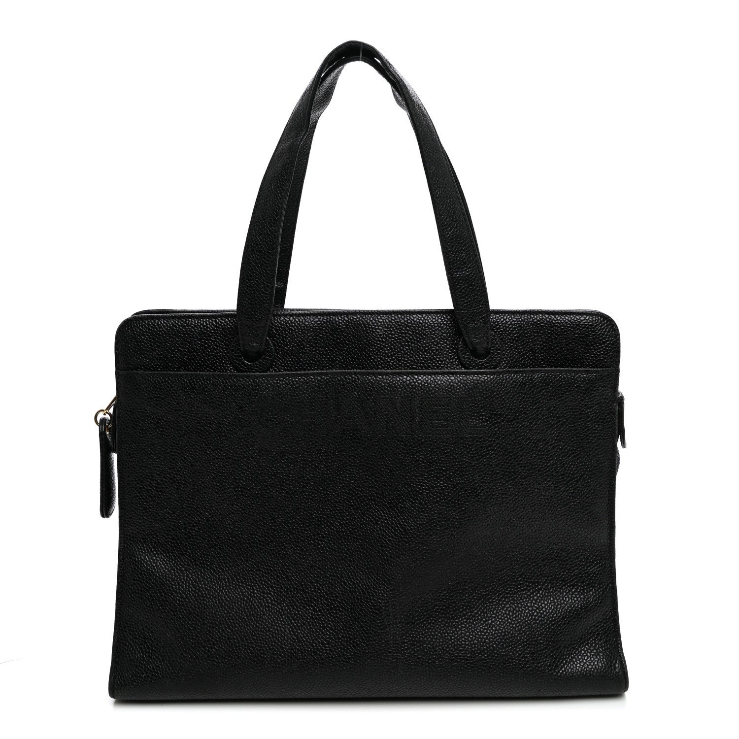 Chanel Caviar Embroidered Logo Shoulder Bag Black