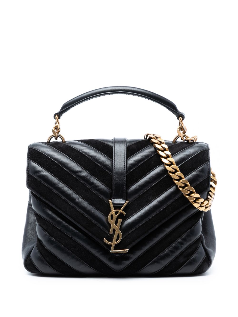 2017 Medium Calfskin and Suede Chevron Monogram College satchel