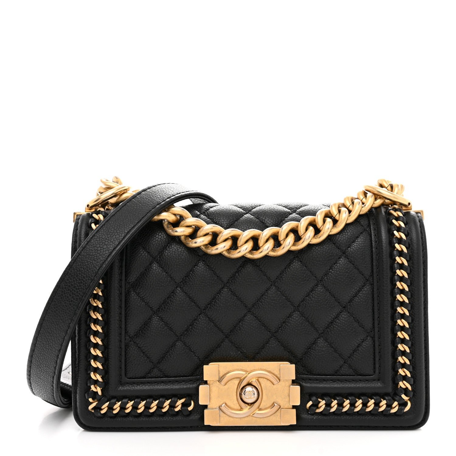 Chanel Caviar Quilted Small Chain Around Boy Flap Black