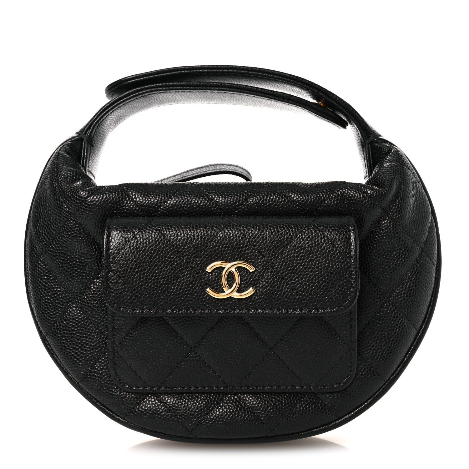 Chanel Caviar Quilted Polly Pocket Pouch Hobo Black
