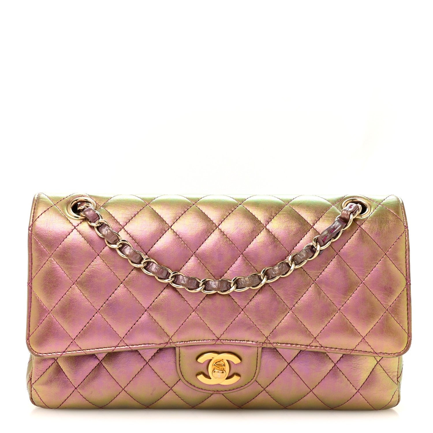 Chanel Iridescent Lambskin Quilted Medium Double Flap Purple