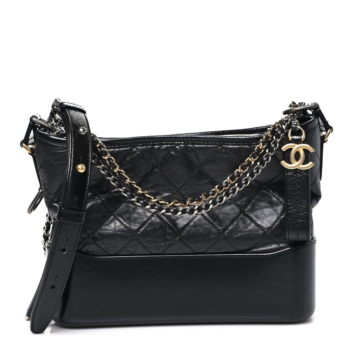 Chanel Aged Calfskin Quilted Small Gabrielle Hobo Black