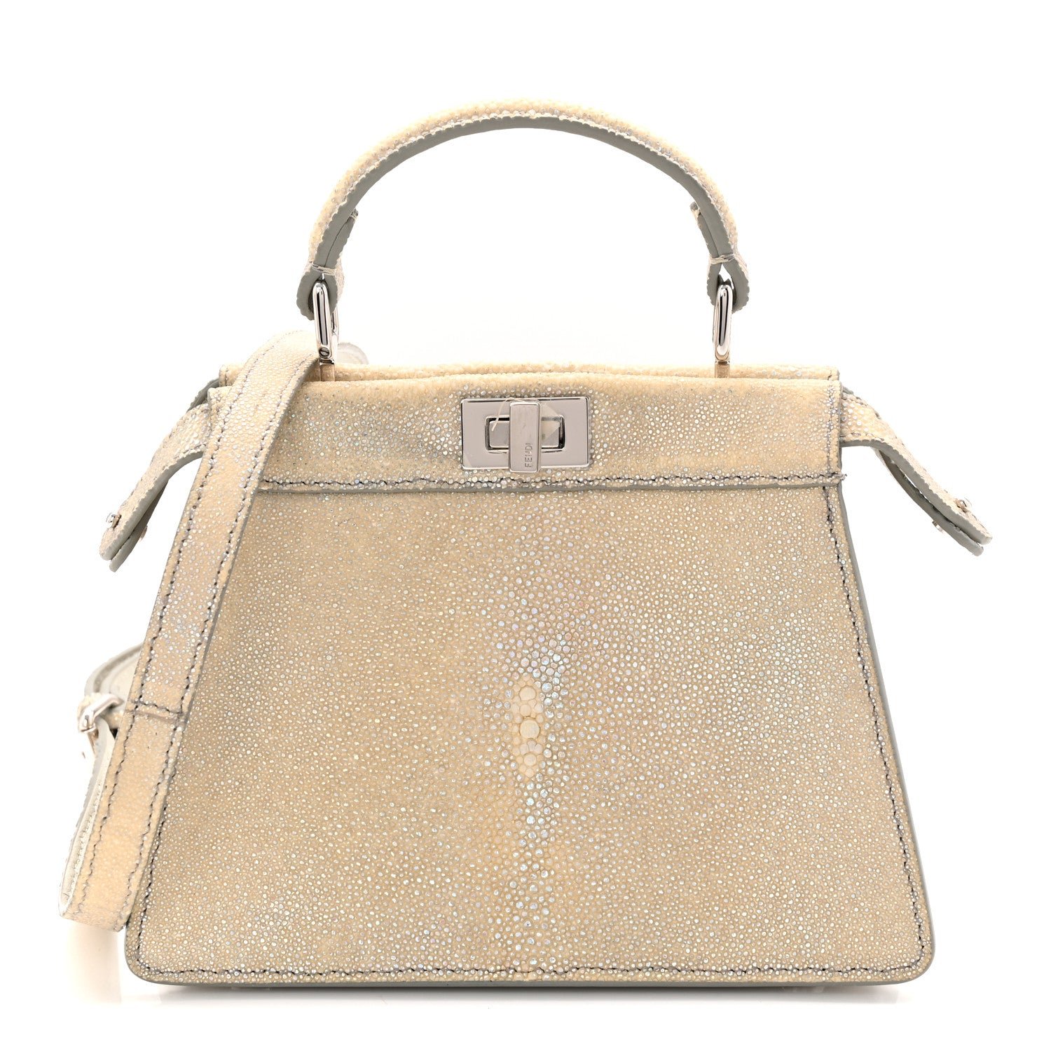 Fendi Stingray Shiny Nappa Petite Peekaboo I SEE U Satchel Beige