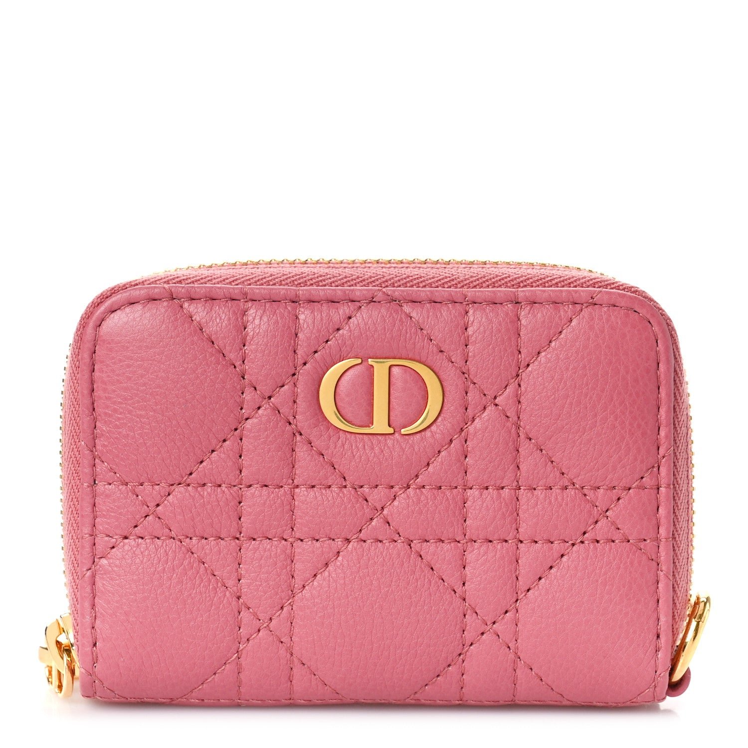 Dior Grained Calfskin Supple Cannage Caro Compact Zipped Wallet Pink Yarrow