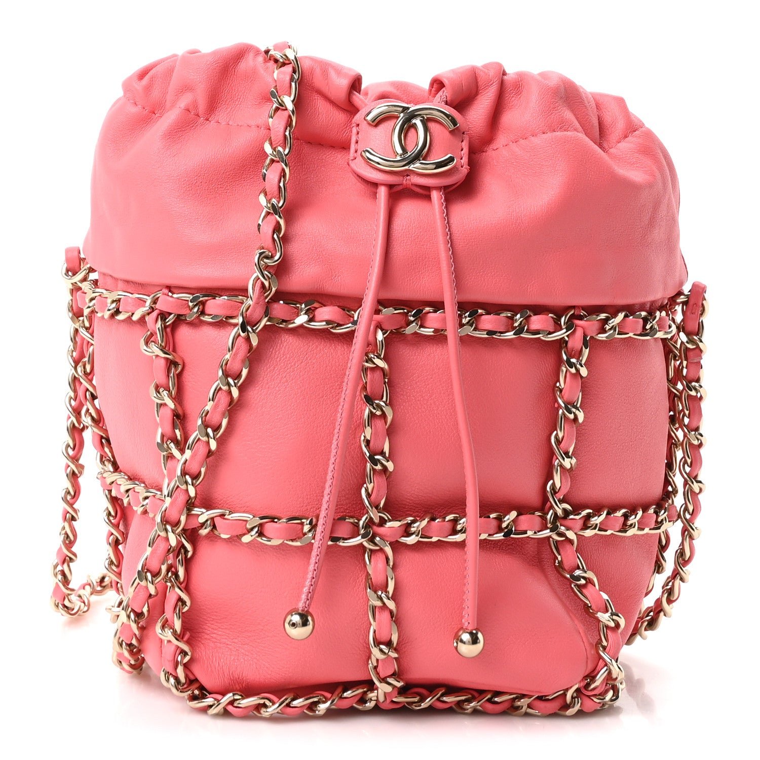 Chanel Lambskin Bucket Chain Drawstring Bag Pink