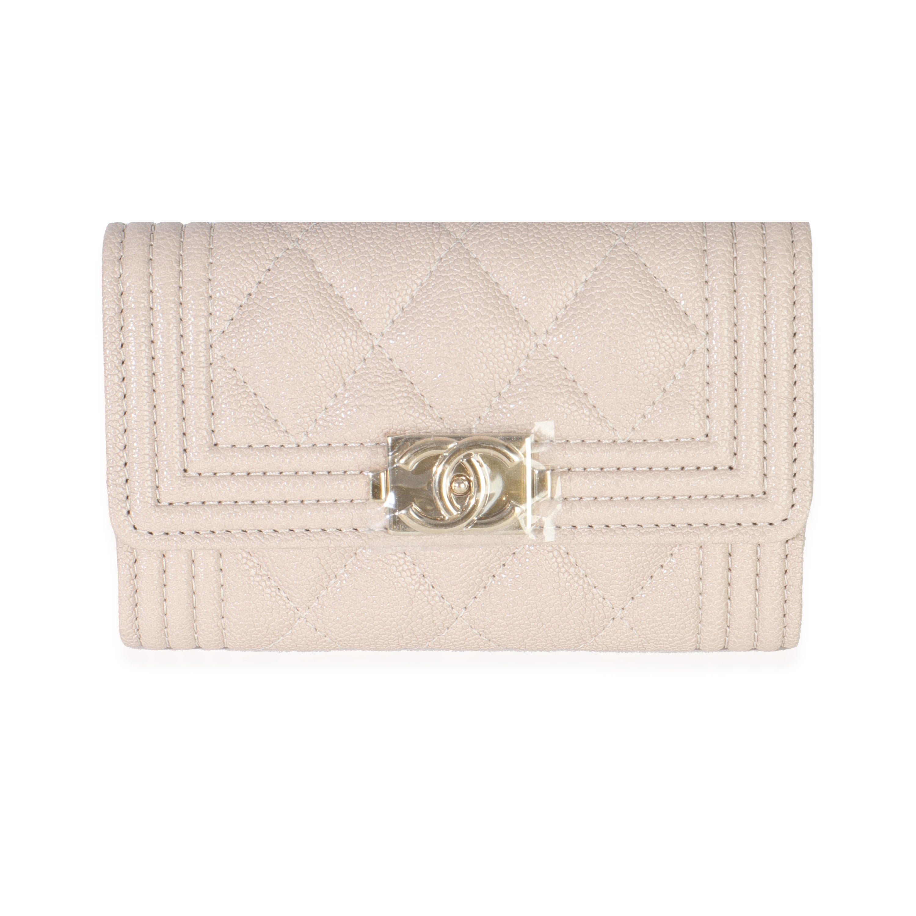 Chanel Beige Quilted Caviar Boy Card Holder Wallet