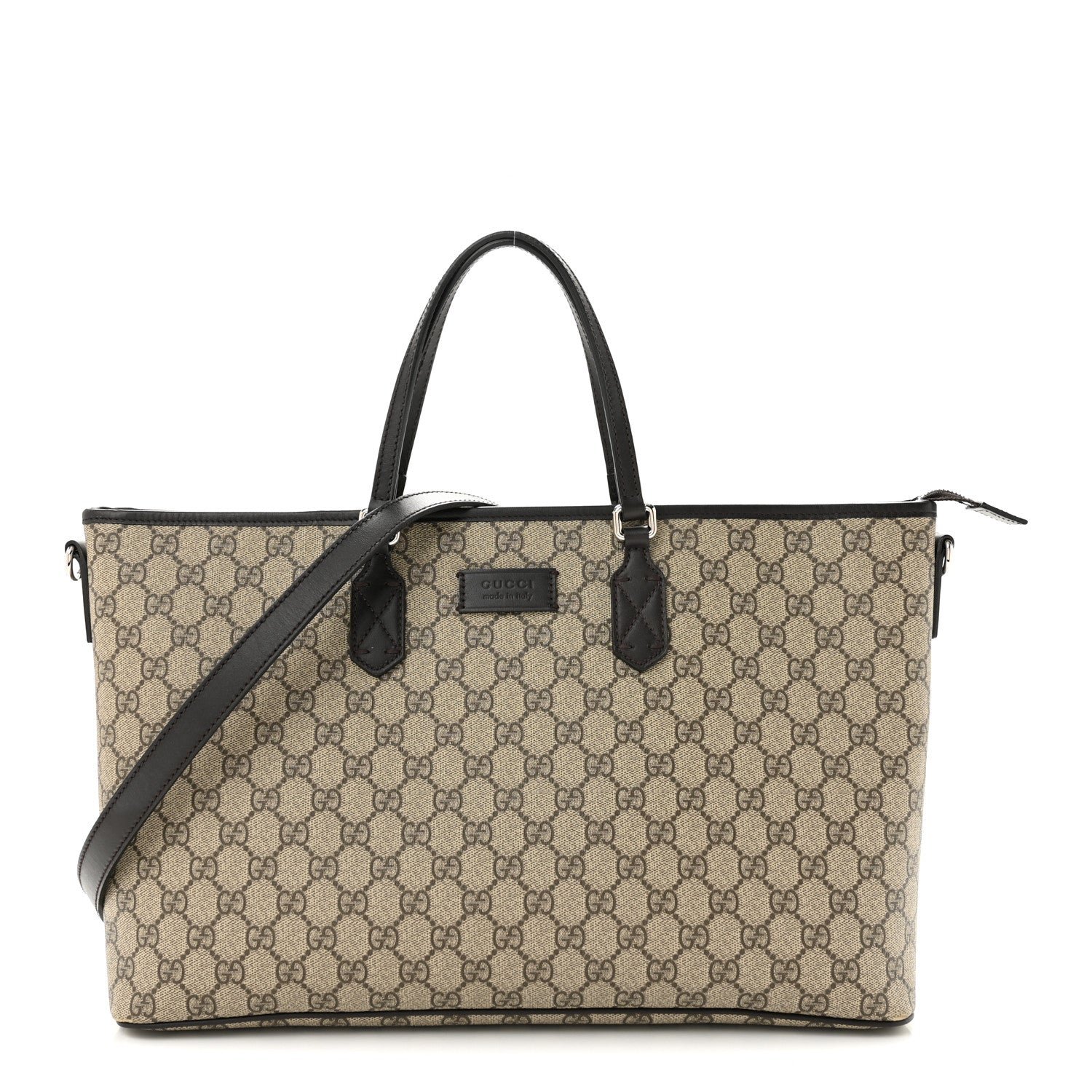 Gucci GG Supreme Monogram Medium Zippered Tote Dark Brown