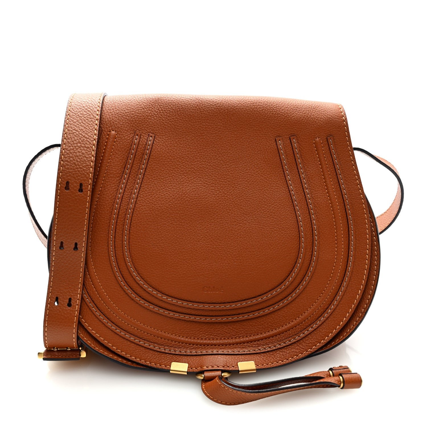 Chloe Calfskin Medium Marcie Round Crossbody Bag Tan