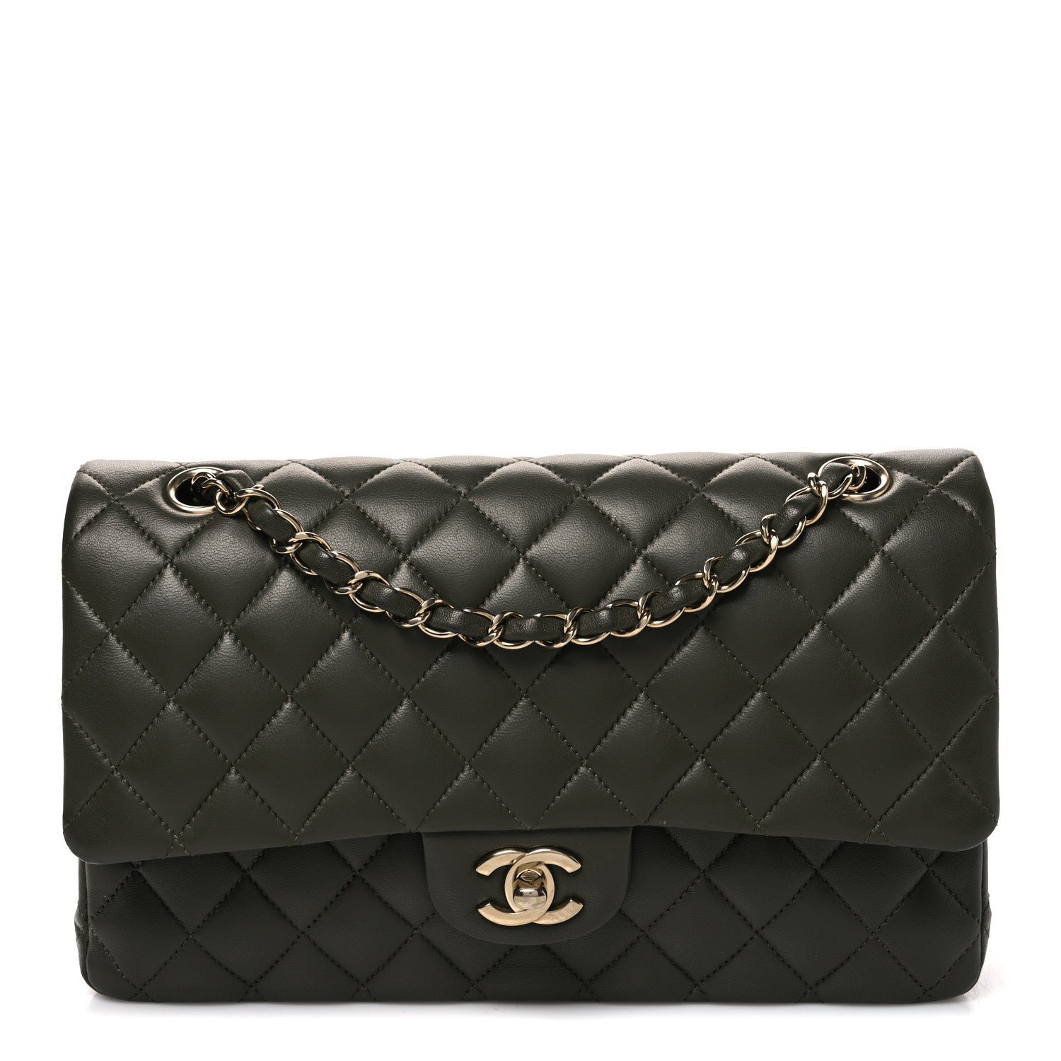 Chanel Lambskin Quilted Medium Double Flap Khaki