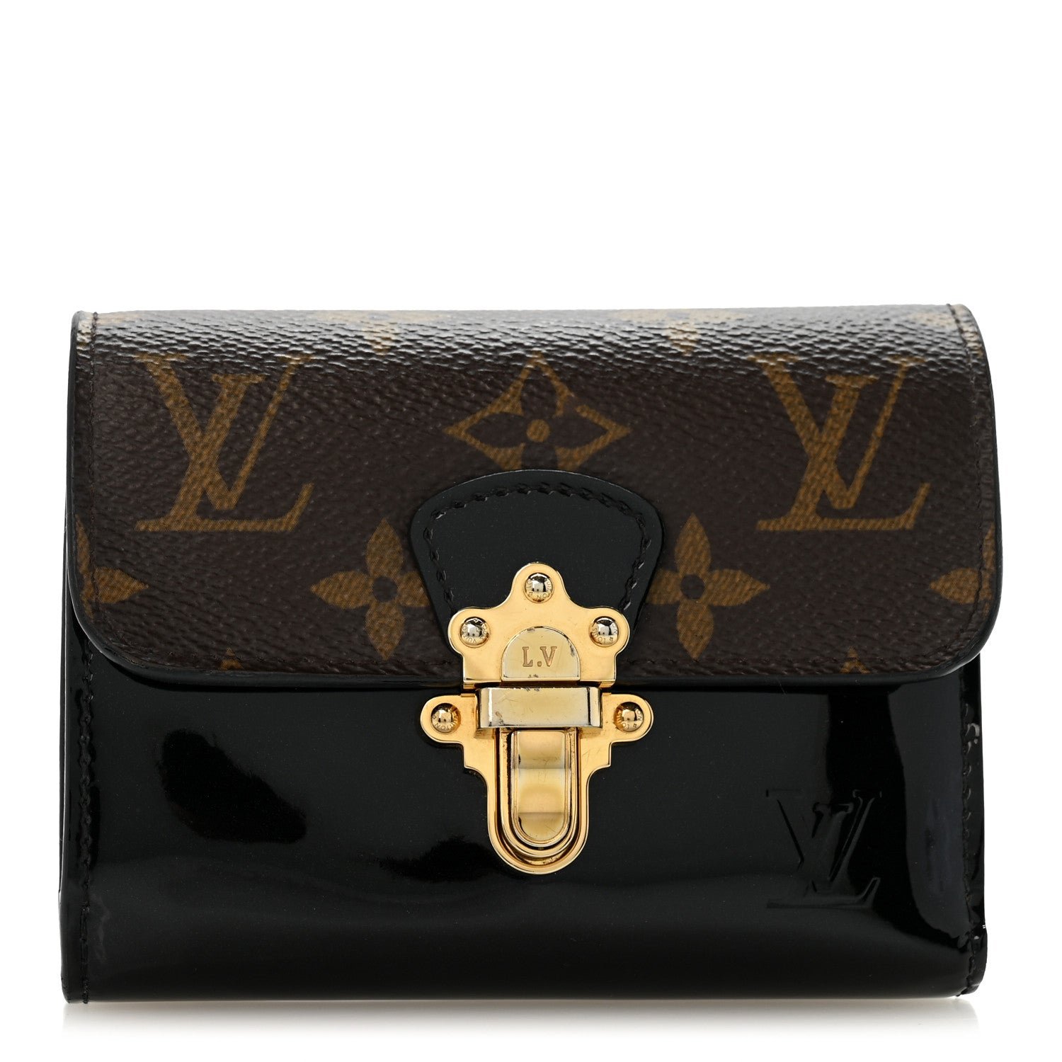 Louis Vuitton Patent Calfskin Monogram Cherrywood Compact Wallet Black