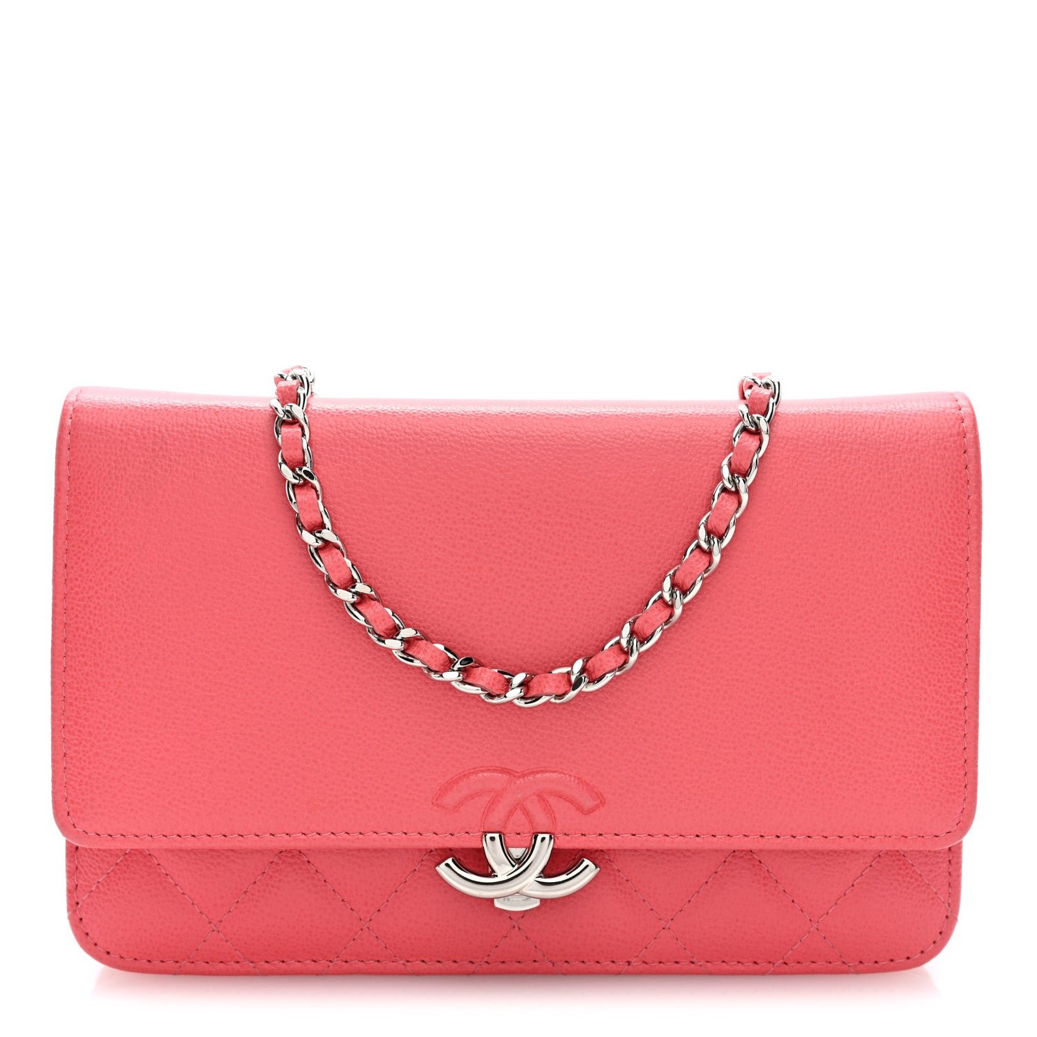 Chanel Grained Calfskin Quilted CC Box Wallet On Chain WOC Pink