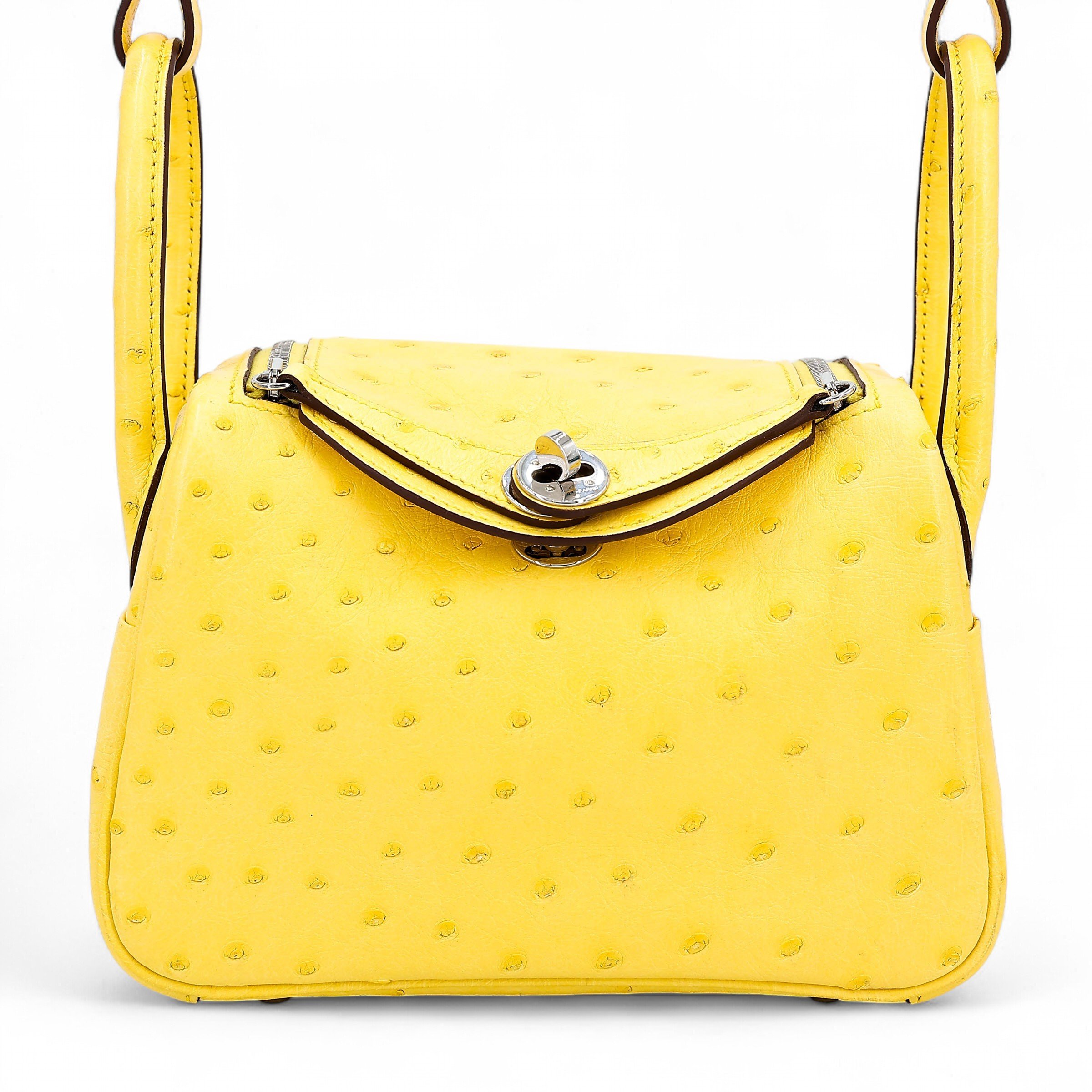 Excellent ( Rank SA ) HERMÈS Mini Lindy Jaune Citron (9N) Ostrich Palladium hardware Z (2021)
