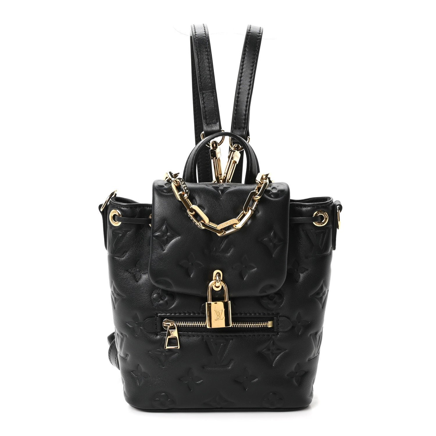 Louis Vuitton Lambskin Embossed Monogram Coussin Mini Backpack Black