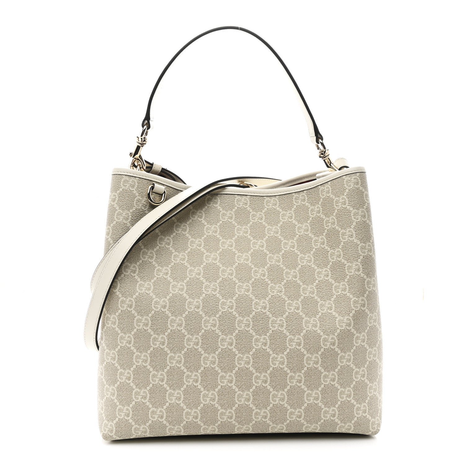 Gucci GG Supreme Monogram Medium Emblem Bucket Bag Beige White