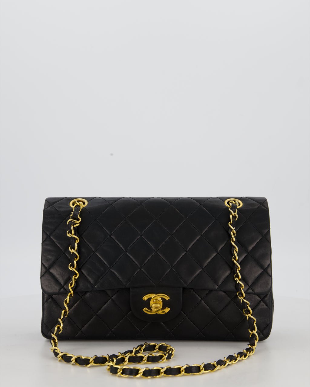 *AMAZING CONDITION* Chanel Black Vintage Medium Classic Double Flap Bag in Lambskin Leather with 24K Gold Hardware