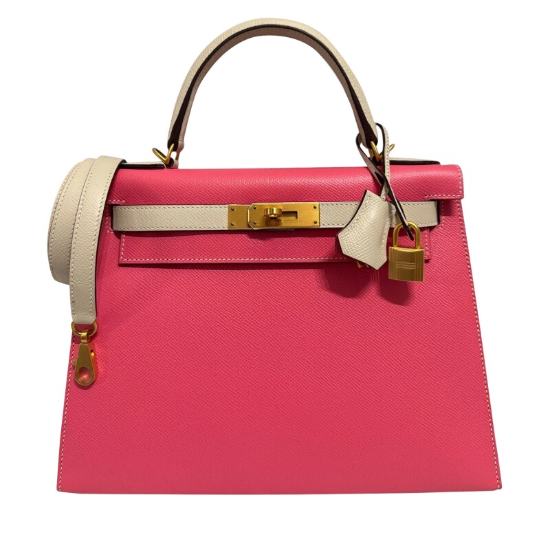 Hermes Rose Azalee and Craie Epsom Sellier HSS Kelly 28 Brushed Gold Hardware, 2017