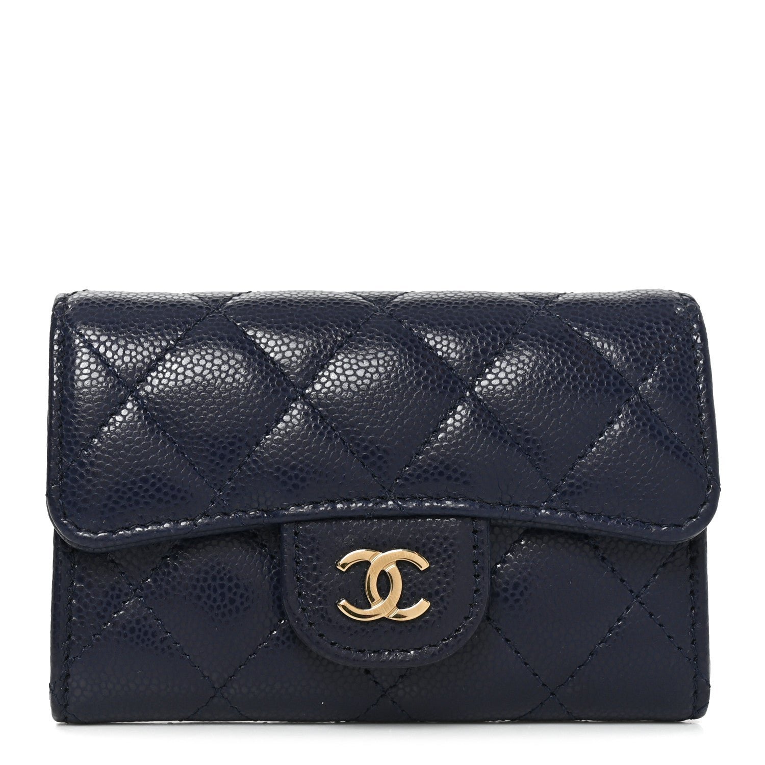 Chanel Caviar Quilted Flap Card Holder Wallet Navy Blue