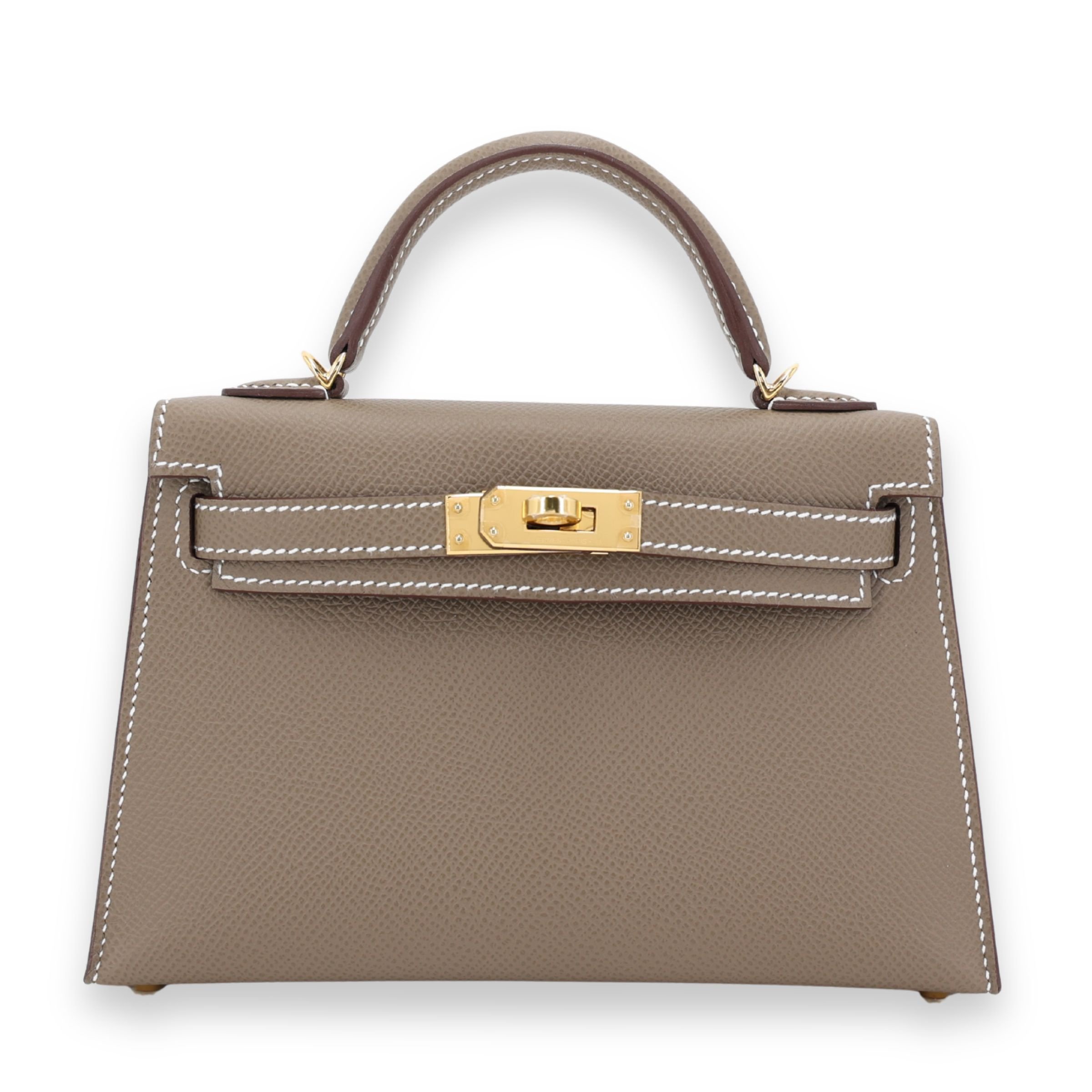 Unused ( Rank NS ) HERMÈS Mini Kelly II Etoupe (18) Epsom Gold hardware W (2024)