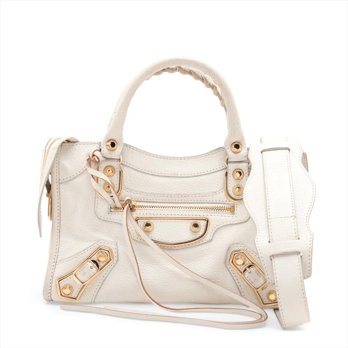 Balenciaga Classic metallic edge city 390160 Leather 2 Way Handbag White Mirror