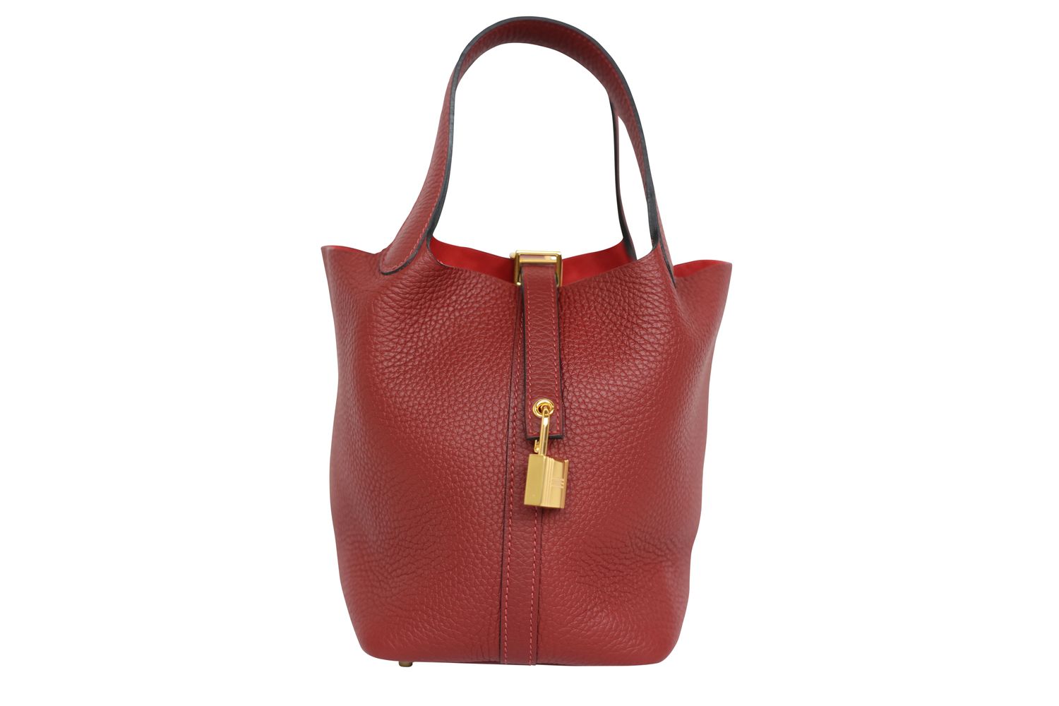 Hermes Picotin 18 Lock PM Bag, Red Rouge H Clemence Leather and Gold Hardware, Preowned in Dustbag WA001