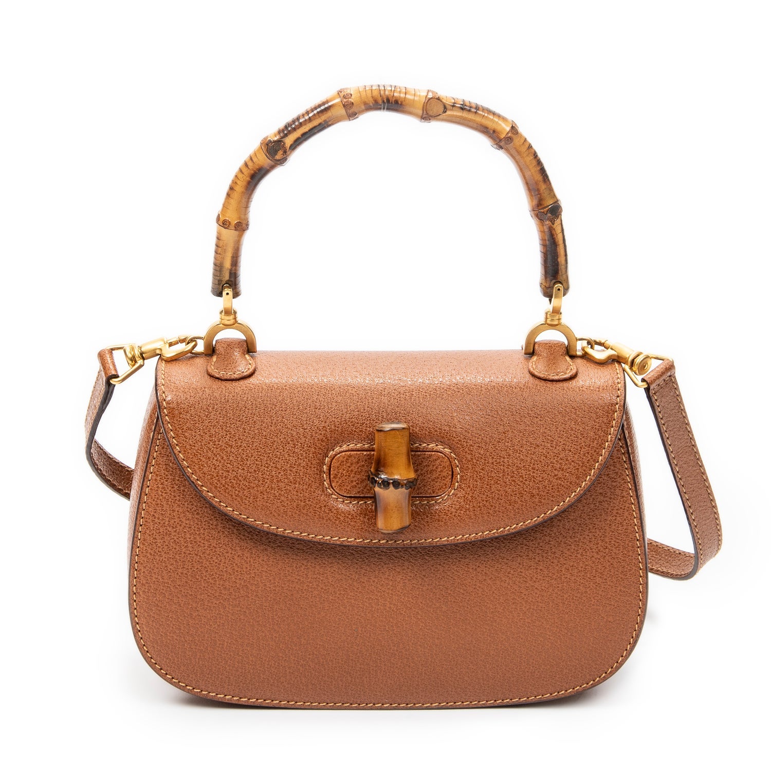 Leather Small Bamboo Top Handle Flap