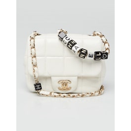 Chanel White Quilted Lambskin Leather Monaco Mini Square Flap Bag