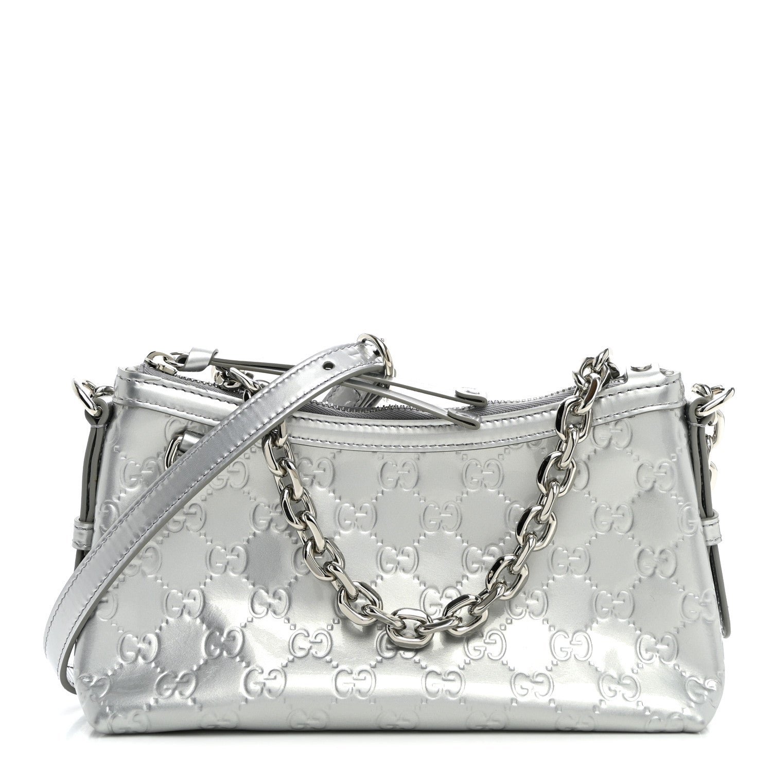 Gucci Shine Guccissima Emblem Small Shoulder Bag Silver
