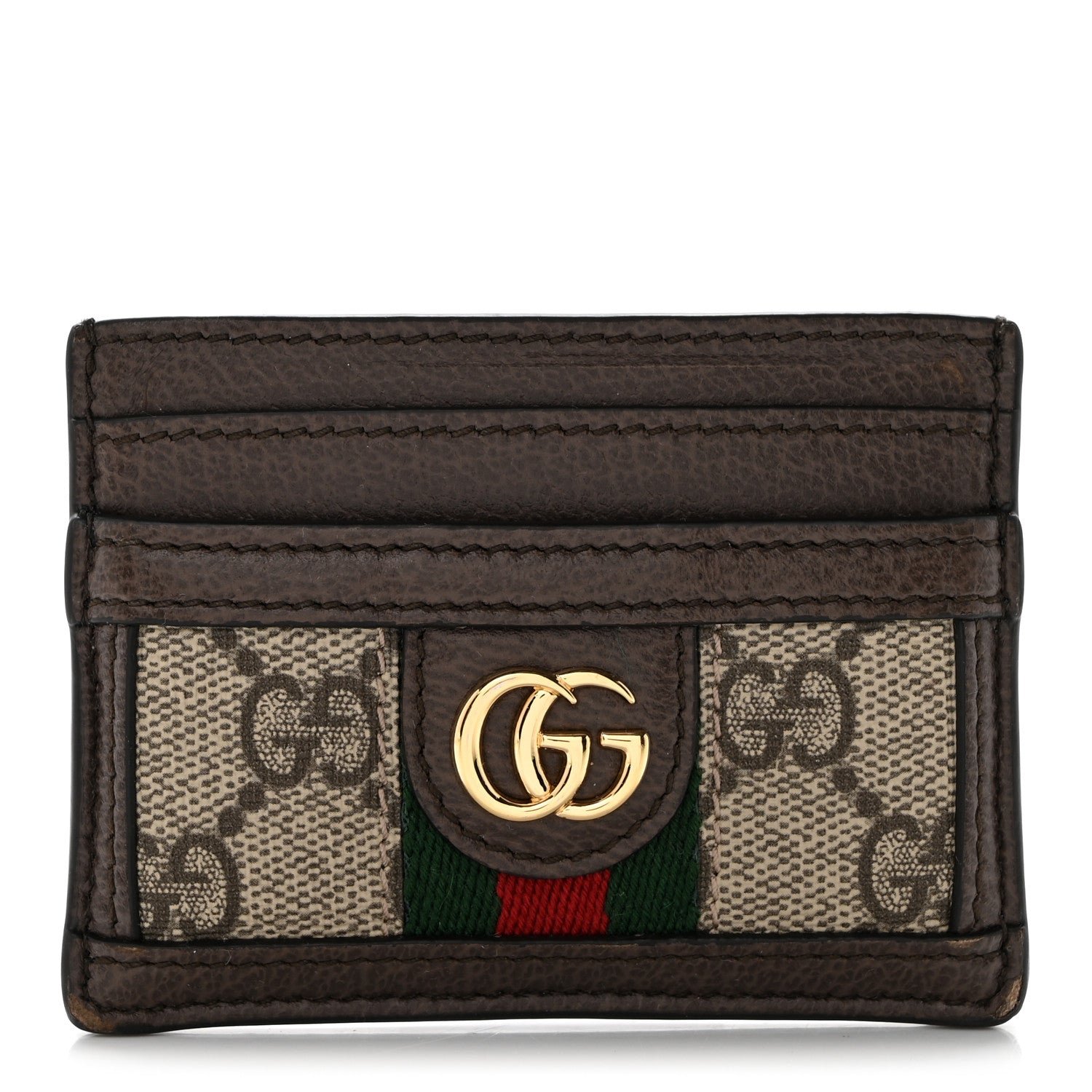 Gucci GG Supreme Monogram Textured Dollar Calfskin Ophidia Card Holder Beige Ebony New Acero